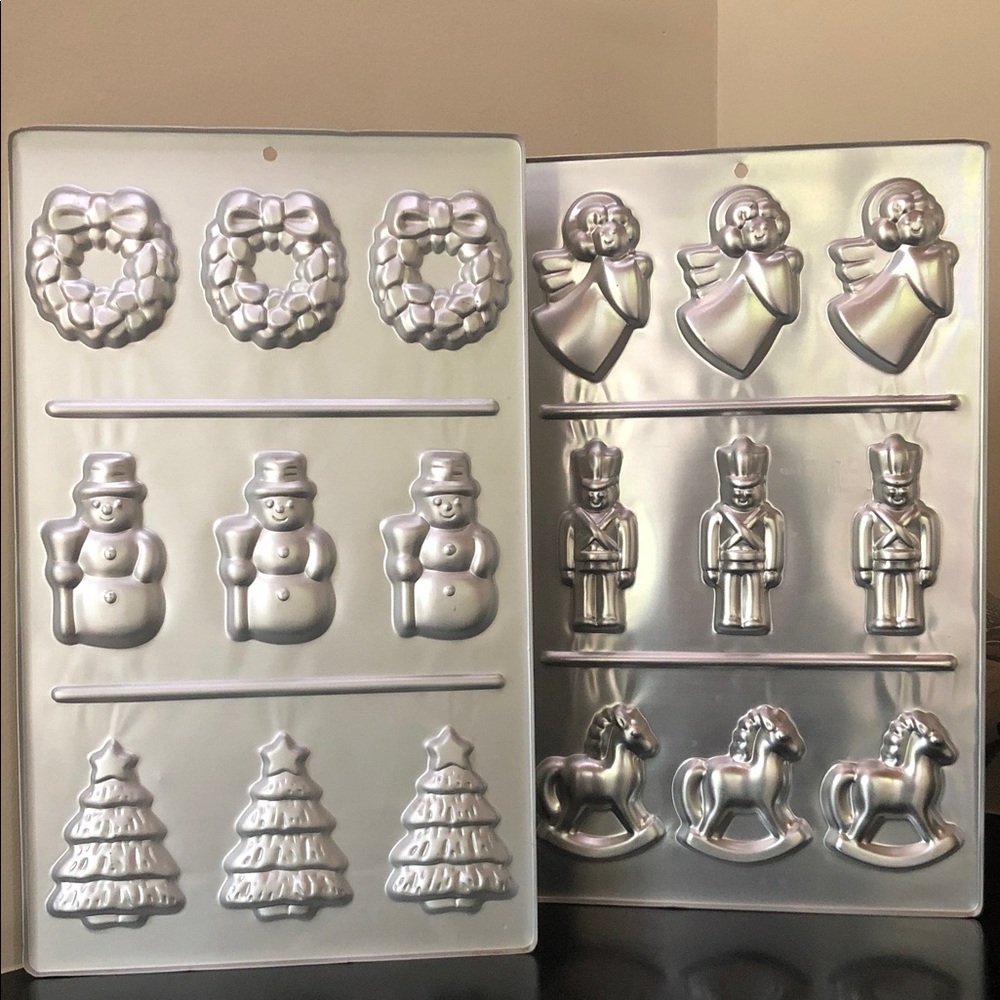 WILTON Wreath/Snowman/Tree & Angel/Toy Soldier/ Rocking Horse Cookie Mold Pans